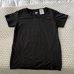 Nike Women's Black Tee with Purple Logo